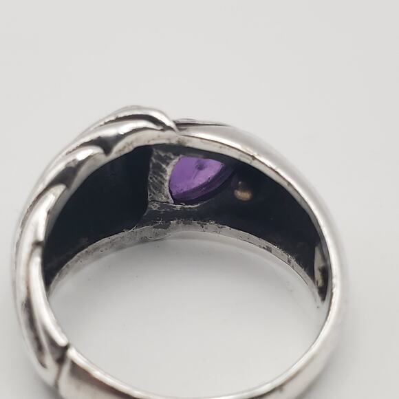 Vintage Sterling Silver & 18K Gold Purple Amethyst Statement Size 6.5 - Picture 7 of 10